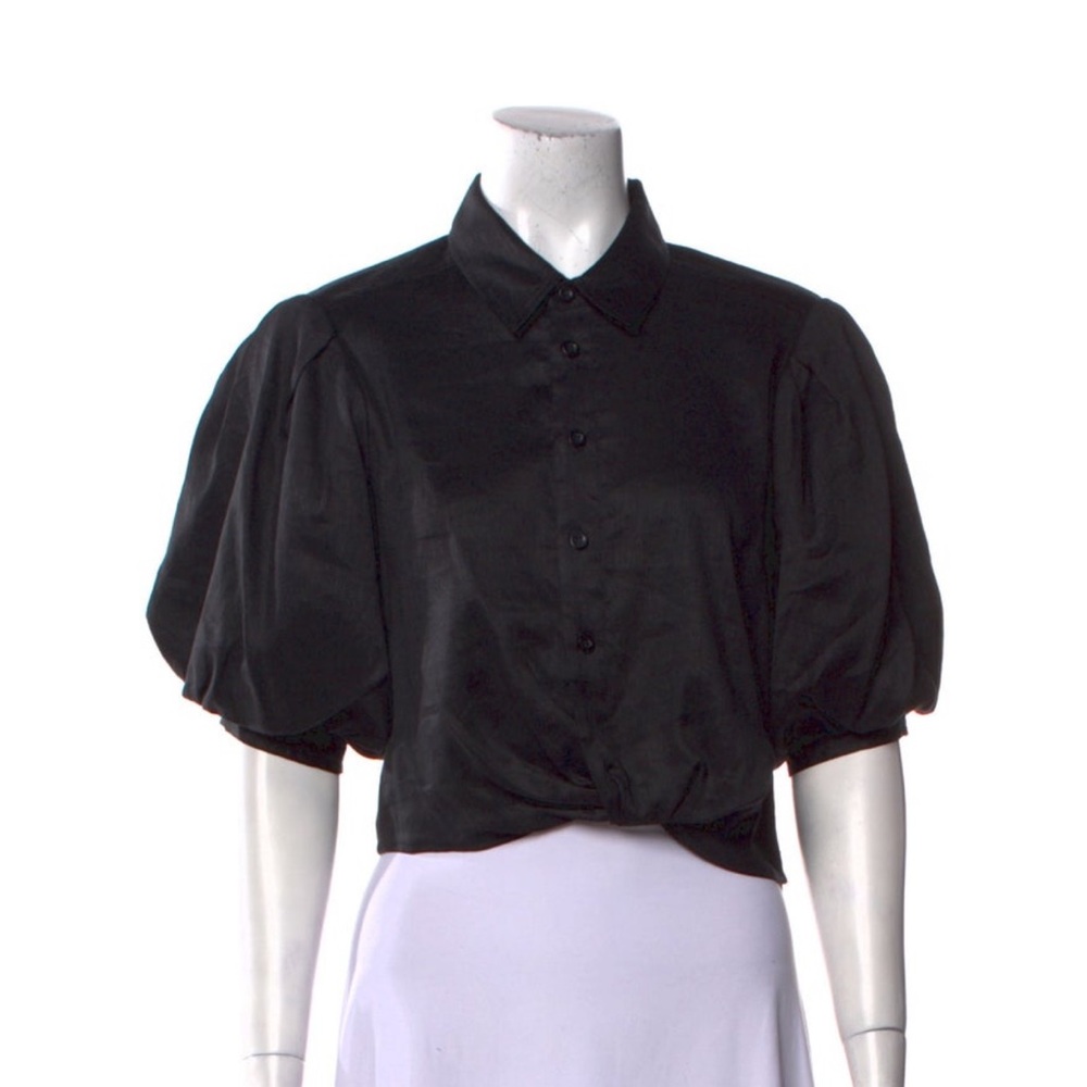 Frame Denim Black Short Sleeve Button Down Blouse